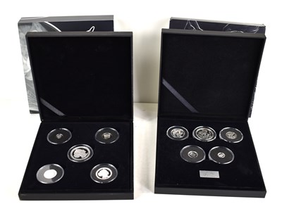 Lot 276 - Two silver proof sovereign five coin sets,...