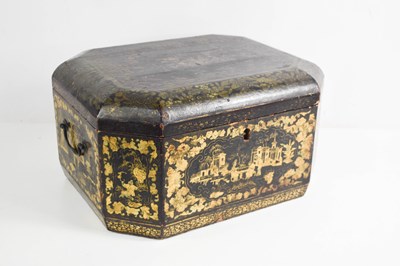 Lot 113 - A 19th century Chinese black lacquered box,...