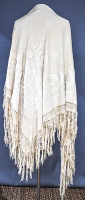 Lot 105 - A silk embroidered Chinese shawl, depicting...