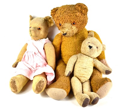 Lot 375 - A group of three vintage teddy bears, the...