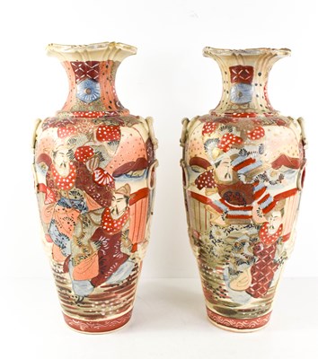 Lot 74 - A pair of Japanese stoneware glazed baluster...