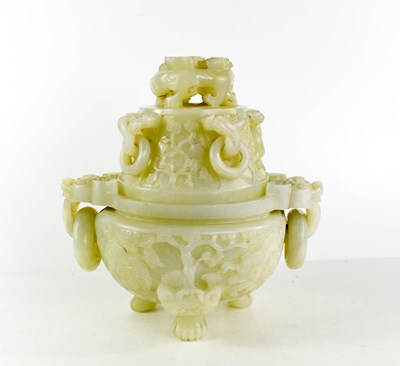 Lot 21 - A late 19th century Chinese jade censor, the...