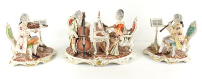 Lot 174 - A group of three Dresden figurines groups...