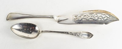 Lot 209 - A silver fish slice, London 1851, 6.2toz, and...