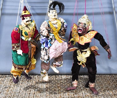 Lot 106 - Three early 20th century Burmese puppets, made...