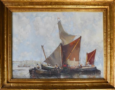 Lot 501 - Harry Dorr (20th century) The Red Barge, oil...