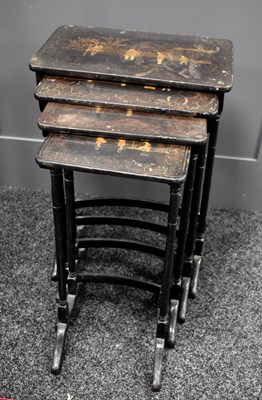 Lot 245 - A nest of Chinese black lacquered tables, each...