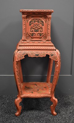 Lot 110 - A vintage Chinese red lacquered jardiniere...