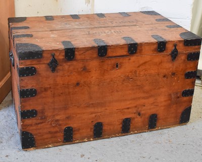 Lot 539 - An antique pine and metal clad chest to...