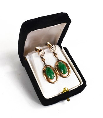 Lot 28A - A pair of Chinese 14ct gold and jade earrings,...