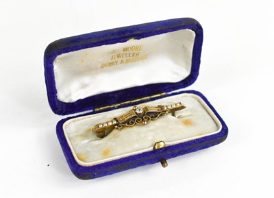 Lot 68 - A 15ct gold, seed pearl and diamond brooch,...