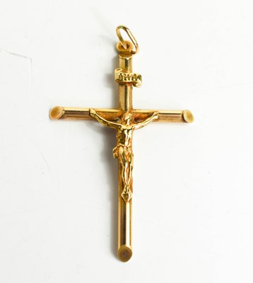 Lot 240 - A 9ct gold crucifix pendant, with hoop to the...