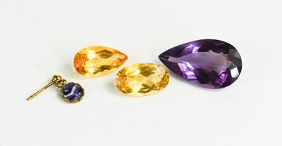 Lot 277 - A pear cut amethyst, oval and pair cut citrine,...