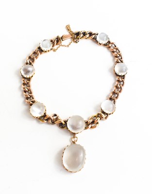 Lot 300 - A 9ct gold and moonstone bracelet, the chain...