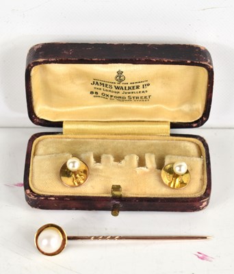 Lot 285 - A pair of 9ct gold and pearl shirt studs...