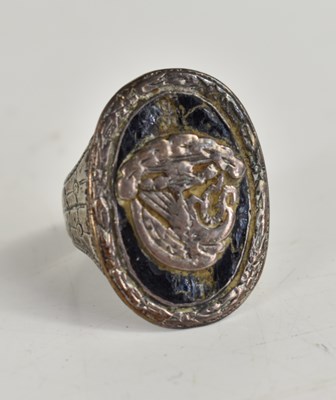 Lot 209 - A 19th century silver and enamel signet ring...