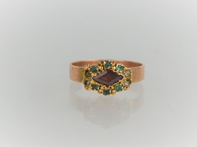 Lot 172 - A Georgian style 9ct gold ruby and emerald...