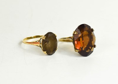 Lot 45 - A 9ct gold and smoky quartz ring, the oval cut...