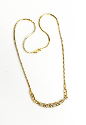 Lot 223 - A 9ct gold necklace, set with diamonds in a...