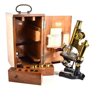 Lot 283 - An Ernst Leitz Wetzlar brass microscope,...