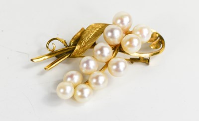 Lot 284 - A 14ct gold and pearl brooch, in the form of a...