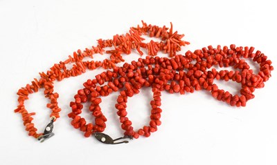 Lot 111 - A Mikimoto vintage coral necklace, the silver...