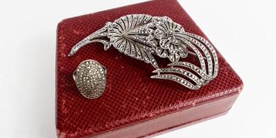 Lot 110 - A vintage steel and marcasite brooch in the...