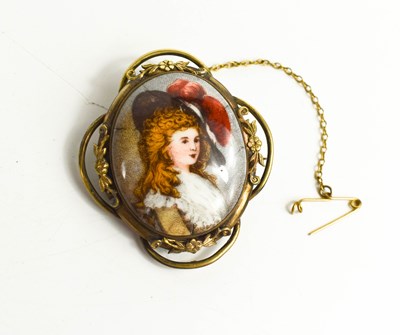 Lot 163 - A pinchbeck Victorian ceramic brooch, the oval...