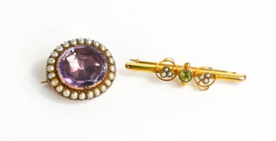 Lot 330 - A 19th century gold, amethyst and seed pearl...