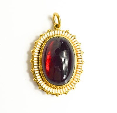 Lot 97 - A Victorian gold, garnet cabochon and enamel...