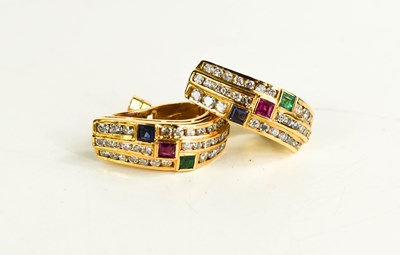 Lot 100 - A pair of gold, diamond, pink sapphire, blue...