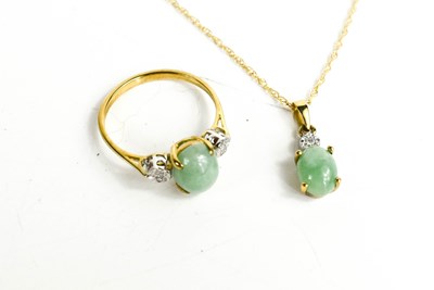 Lot 298 - A 9ct gold and pale green jade necklace, the...