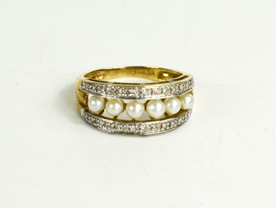 Lot 127 - A 9ct gold and pearl ring, six pearls set in a...