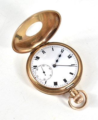 Lot 386a - A 9ct gold half hunter pocket watch, white...