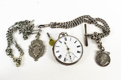 Lot 390 - A 19th century silver cased pocket watch...