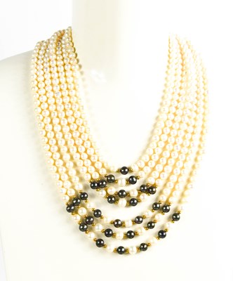 Lot 179 - A cultured pearl multi strand necklace, the...