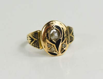 Lot 78 - A 9ct gold, diamond and enamel mourning ring,...