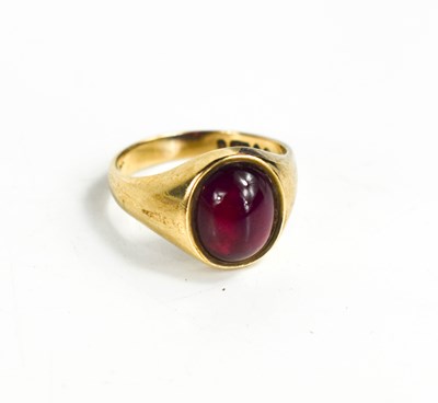 Lot 278 - A 9ct gold and garnet cabochon ring, size M, 3....