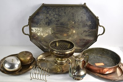 Lot 378 - A group of silver plated and copper ware to...