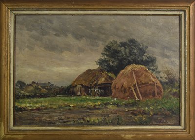 Lot 436 - Fred Whitehead (20th century): Haystack, oil...