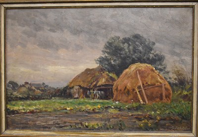 Lot 436 - Fred Whitehead (20th century): Haystack, oil...