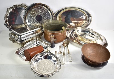 Lot 379 - A group of copper and silver plated items, to...