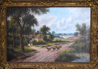 Lot 412 - E Heat (20th century): sheep on a path with...