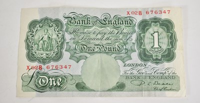 Lot 109 - A Bank of England green one pound note, P.S...