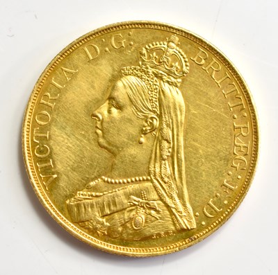 Lot 89 - A Queen Victoria five pound quintuple gold...