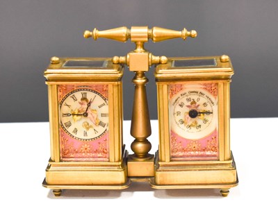 Lot 332 - A French brass and porcelain double carrigage...