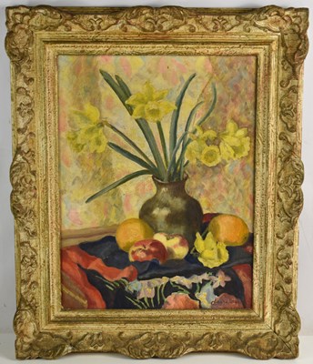 Lot 445 - Claire Hannis??: oil on canvas, still life of...