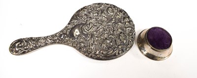 Lot 16 - A 19th century silver clad hand mirror,...