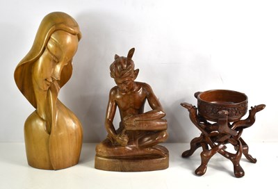 Lot 270 - Three Asian wooden carvings, to include a Bali...