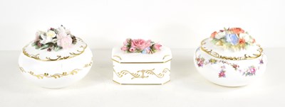 Lot 205 - Three Royal Crown Derby porcelain jar & covers,...